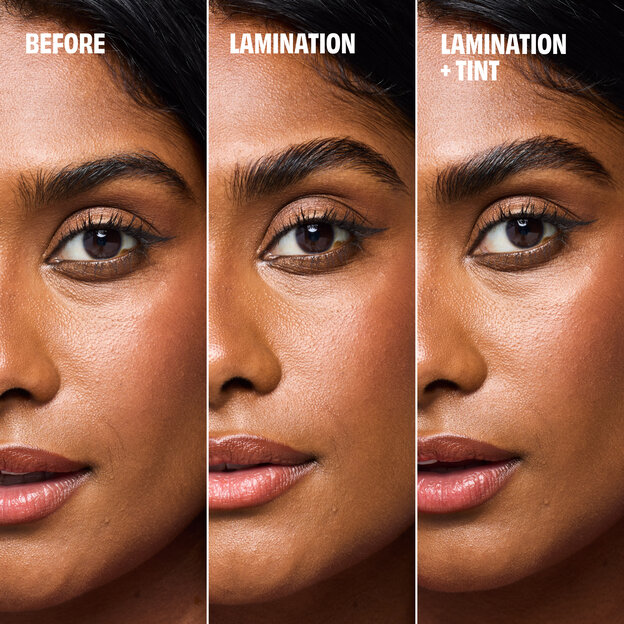 Brow Lamination and tint before and after comparison
